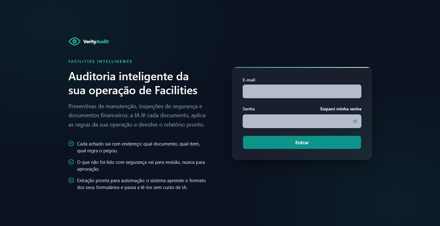 Tela de acesso da plataforma Verity Audit